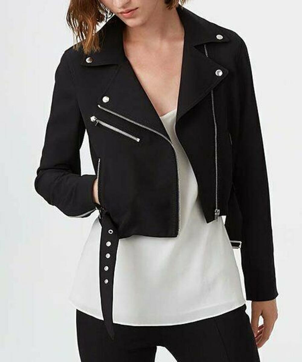 NEW Club Monaco Lacarrah Black Moto Inspired Crop Jacket $288 Women's Sz XS